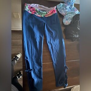 Lilly Pulitzer Blue Leggings with Pink Floral Waistband